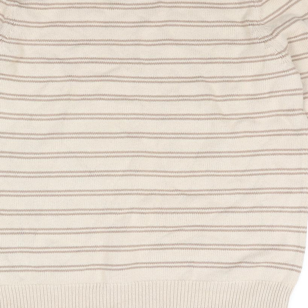 BHS Womens Beige Round Neck Striped Cotton Pullover Jumper Size 14