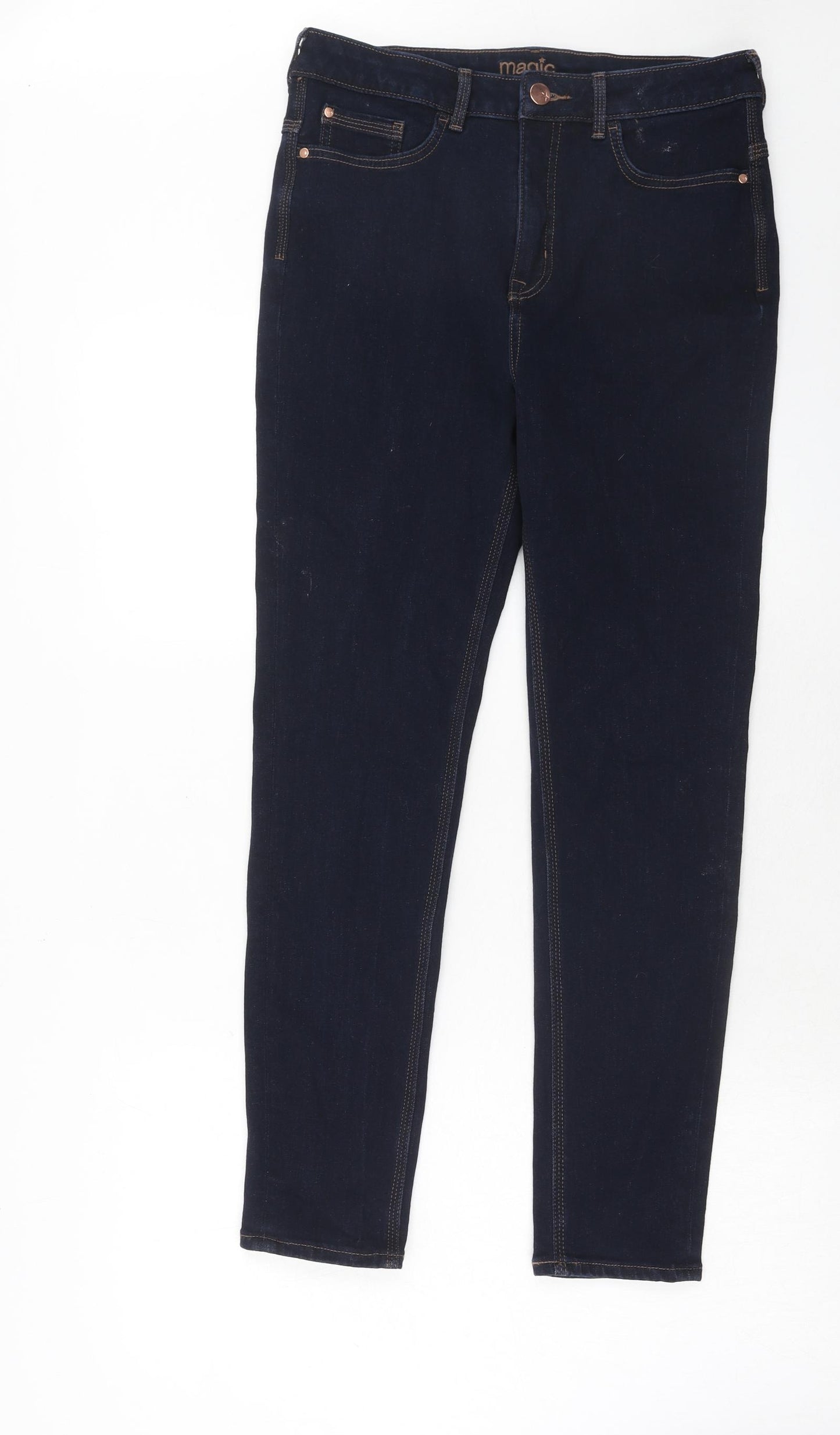 Marks and Spencer Womens Blue Cotton Skinny Jeans Size 12 Regular Zip