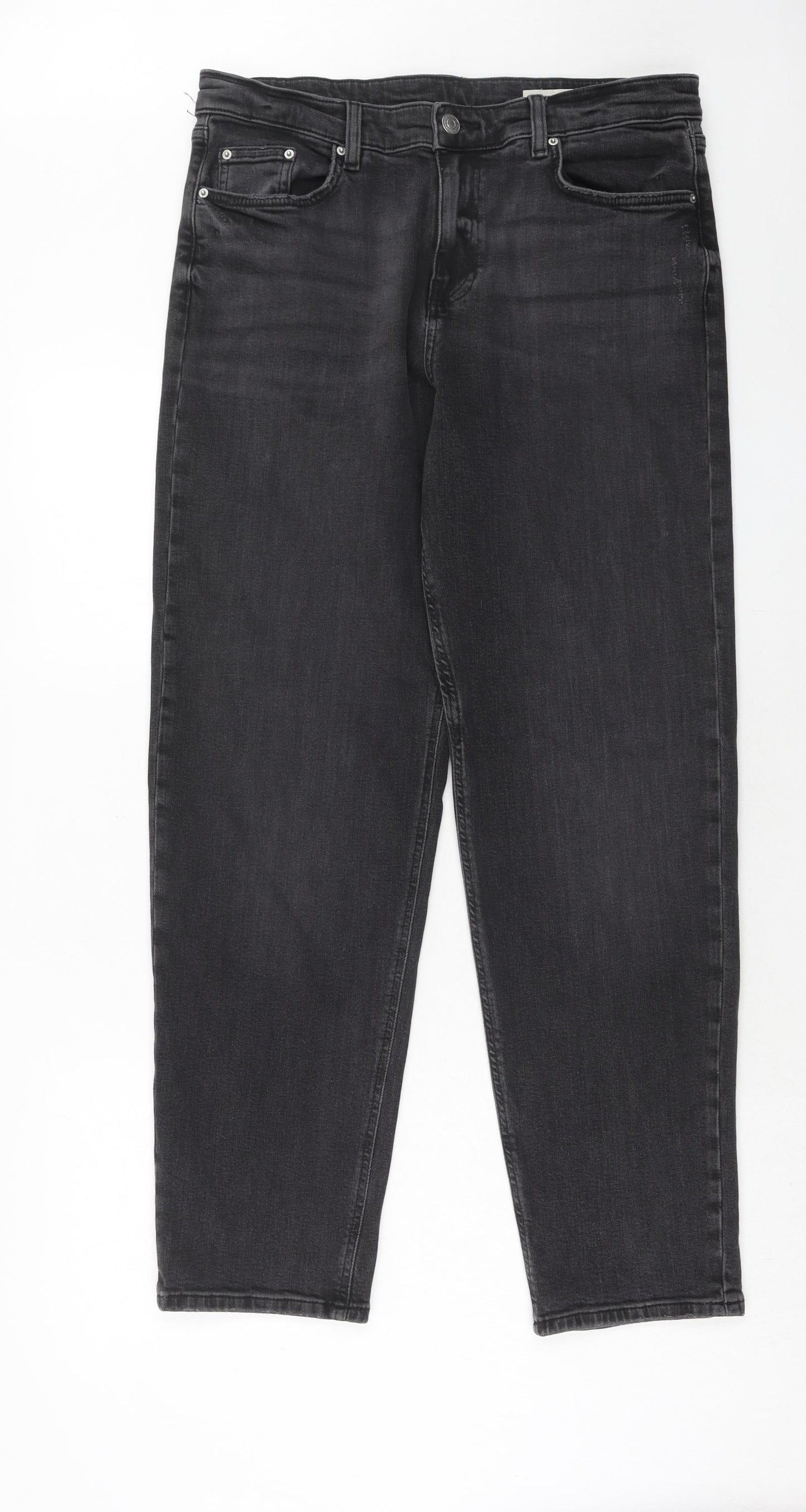 Marks and Spencer Womens Black Cotton Straight Jeans Size 14 Regular Zip