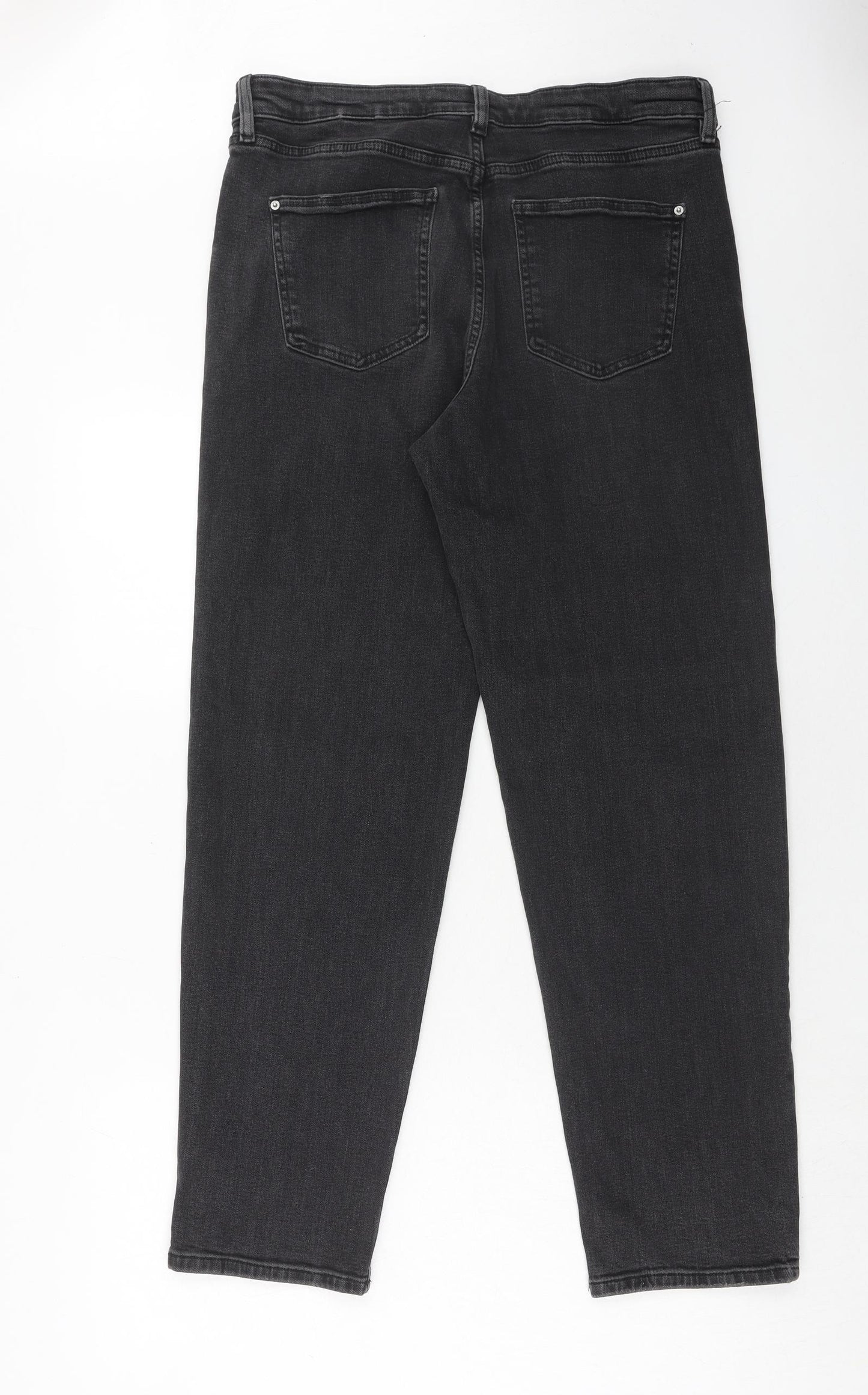 Marks and Spencer Womens Black Cotton Straight Jeans Size 14 Regular Zip