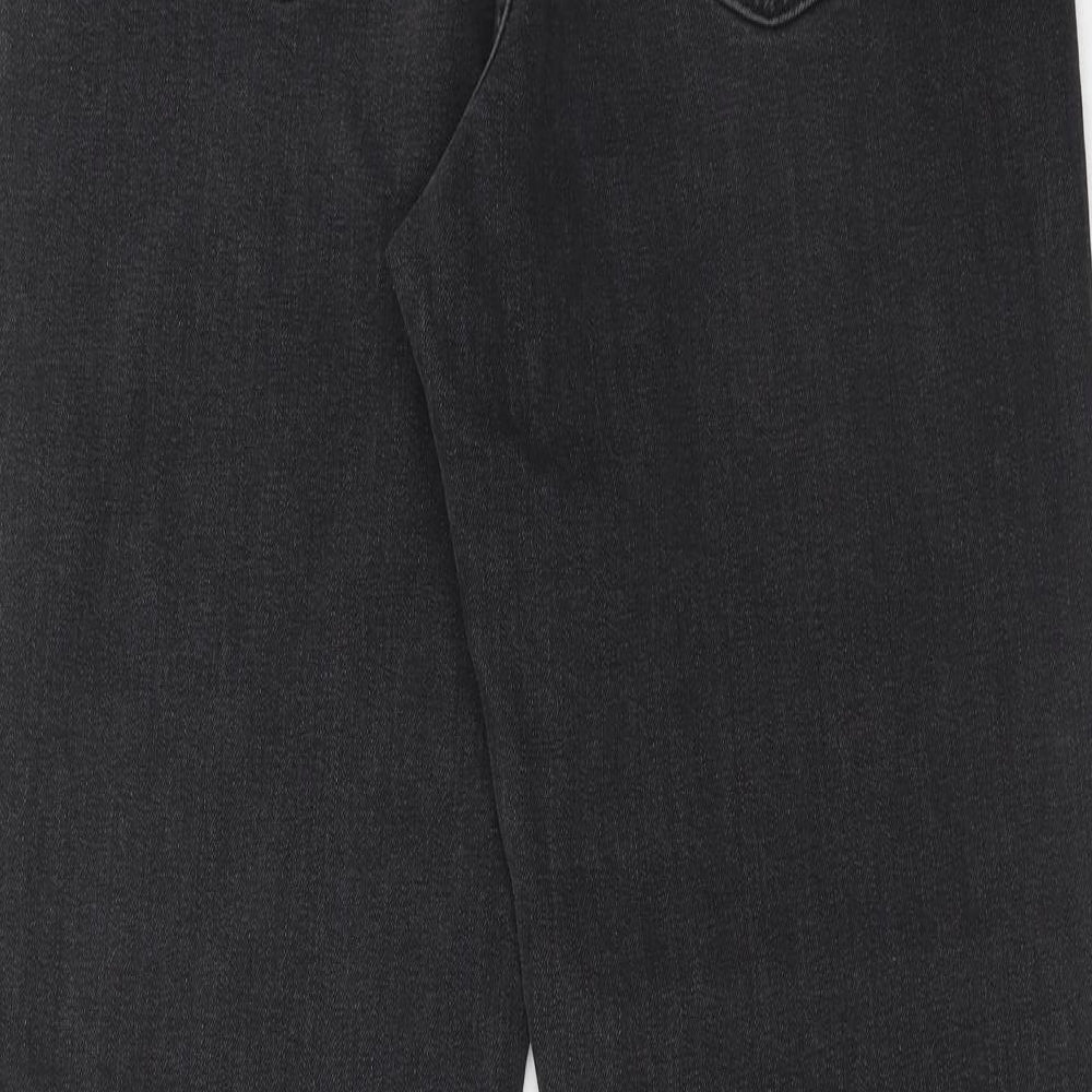 Marks and Spencer Womens Black Cotton Straight Jeans Size 14 Regular Zip