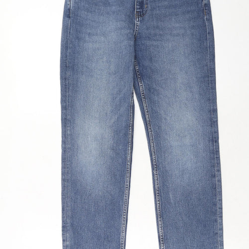 Marks and Spencer Womens Blue Cotton Straight Jeans Size 12 Regular Zip