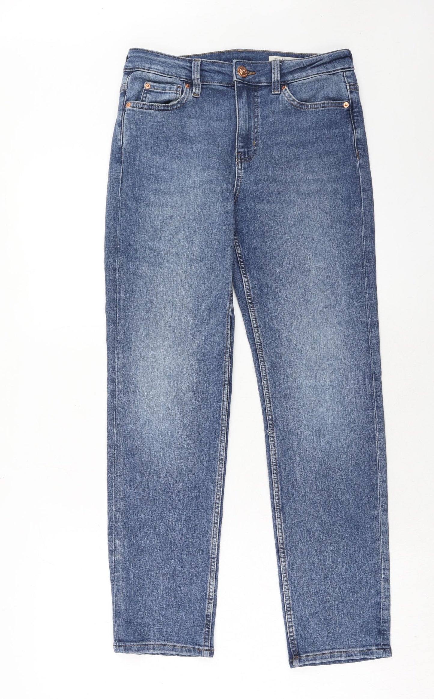 Marks and Spencer Womens Blue Cotton Straight Jeans Size 12 Regular Zip