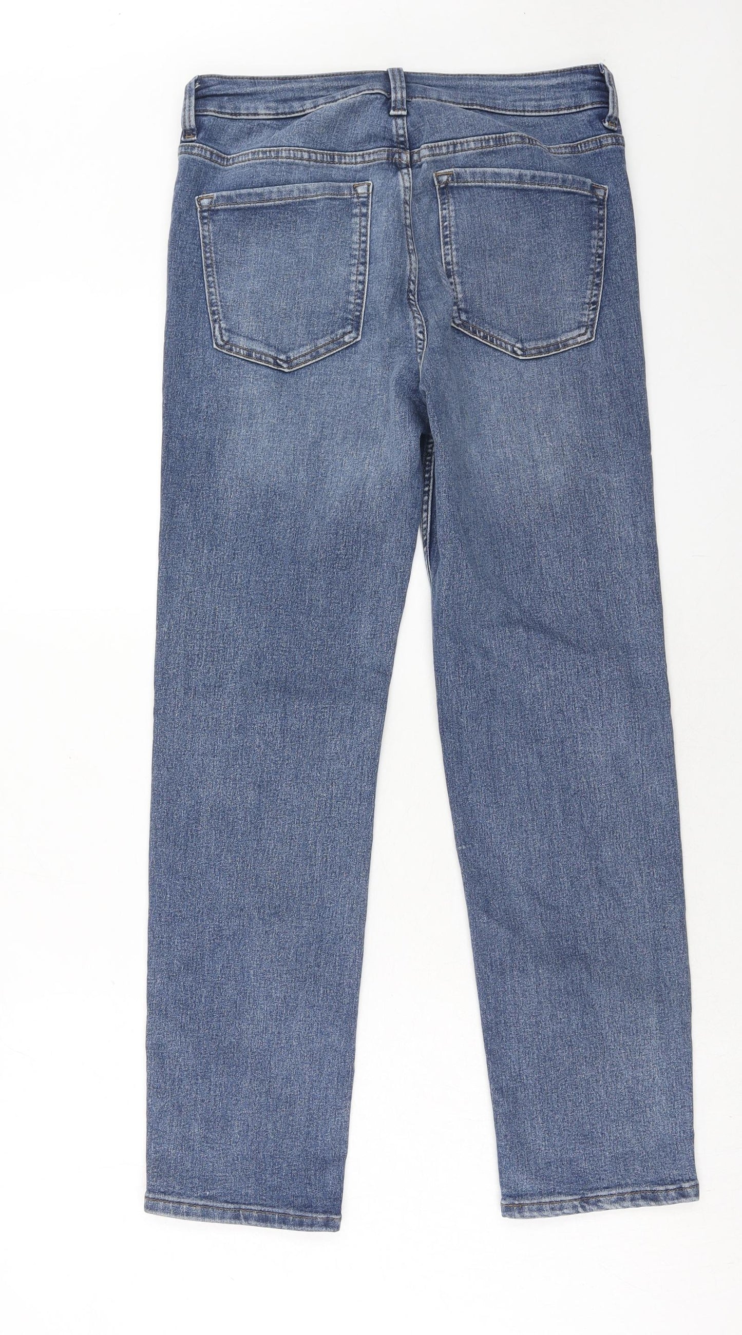 Marks and Spencer Womens Blue Cotton Straight Jeans Size 12 Regular Zip