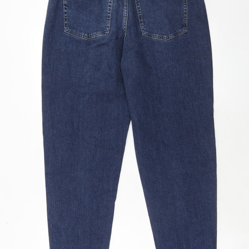 Marks and Spencer Womens Blue Cotton Mom Jeans Size 12 Regular Zip