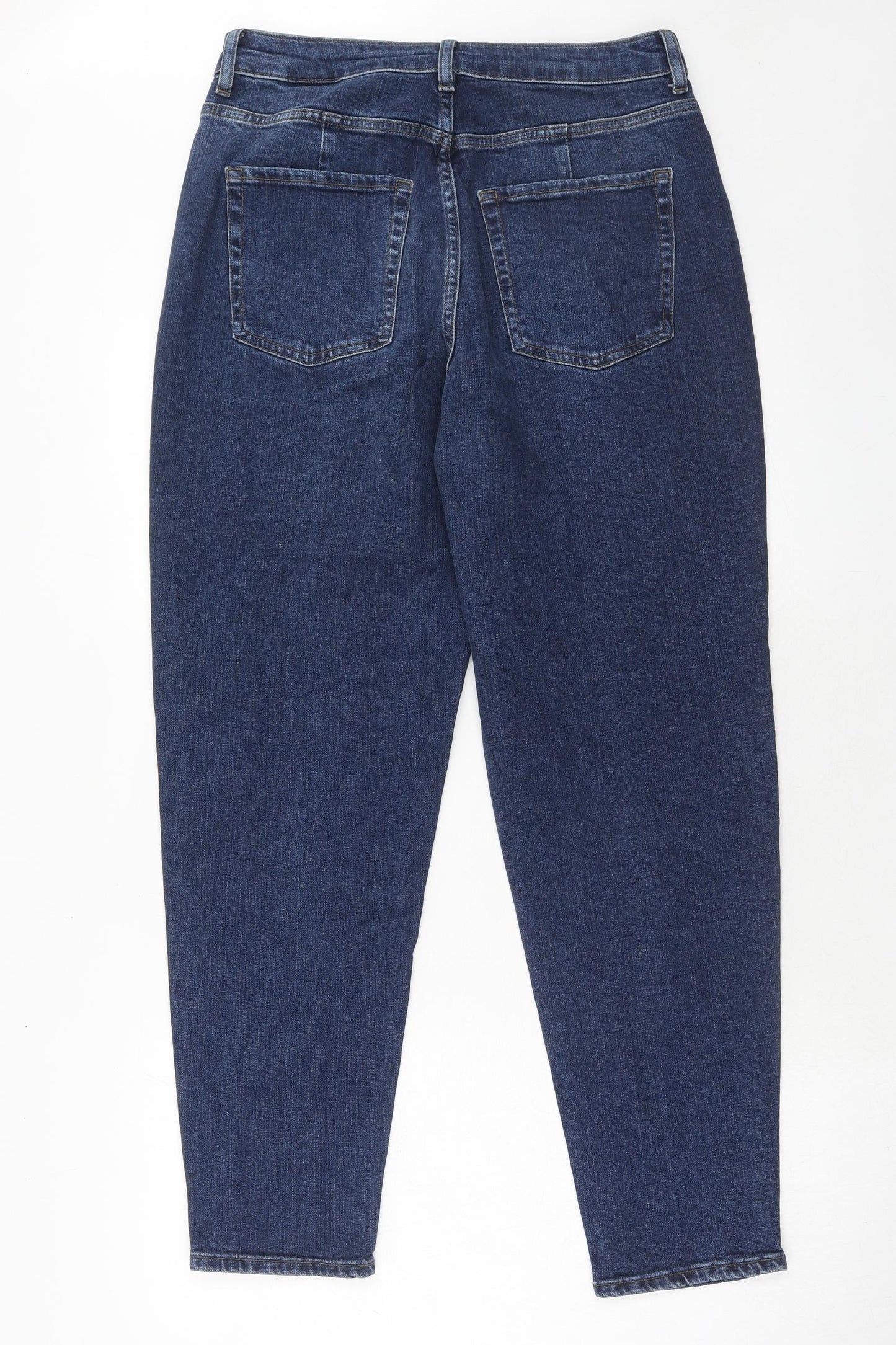 Marks and Spencer Womens Blue Cotton Mom Jeans Size 12 Regular Zip