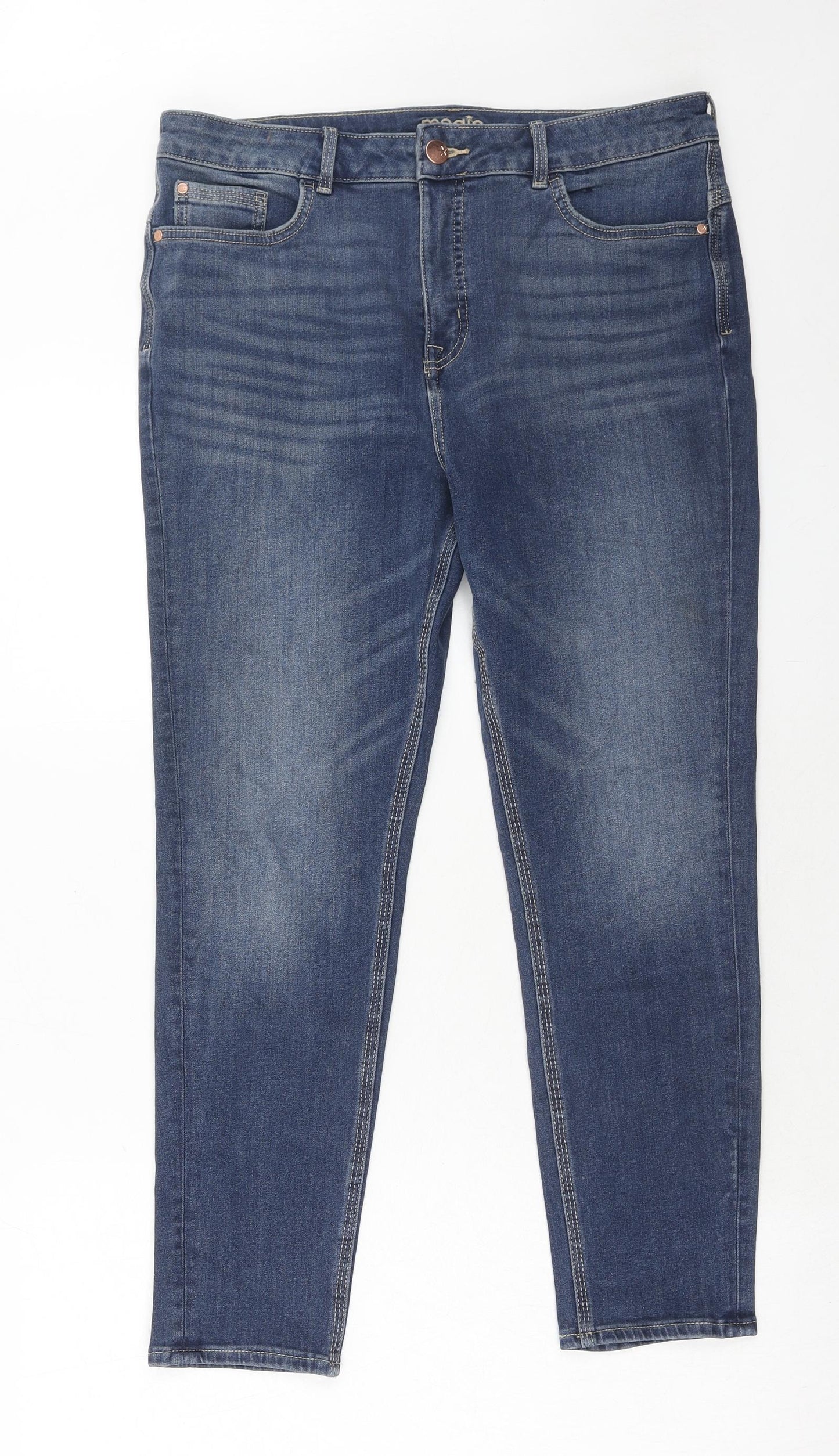 Marks and Spencer Womens Blue Cotton Straight Jeans Size 14 Regular Zip