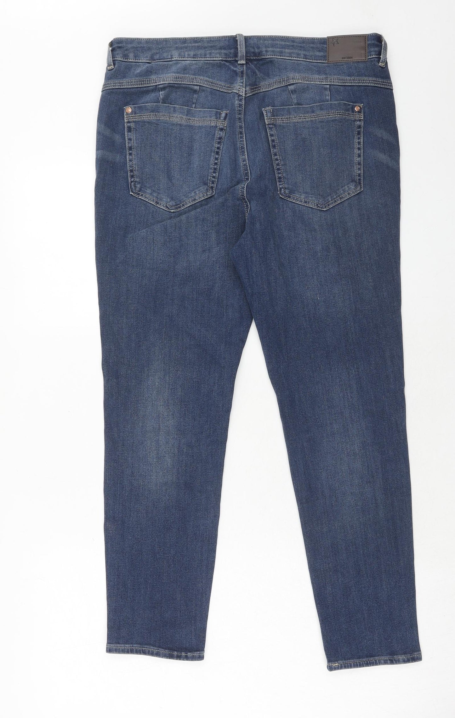 Marks and Spencer Womens Blue Cotton Straight Jeans Size 14 Regular Zip