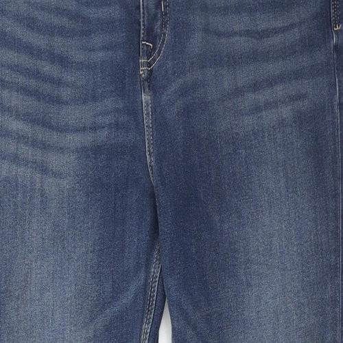 Marks and Spencer Womens Blue Cotton Straight Jeans Size 14 Regular Zip