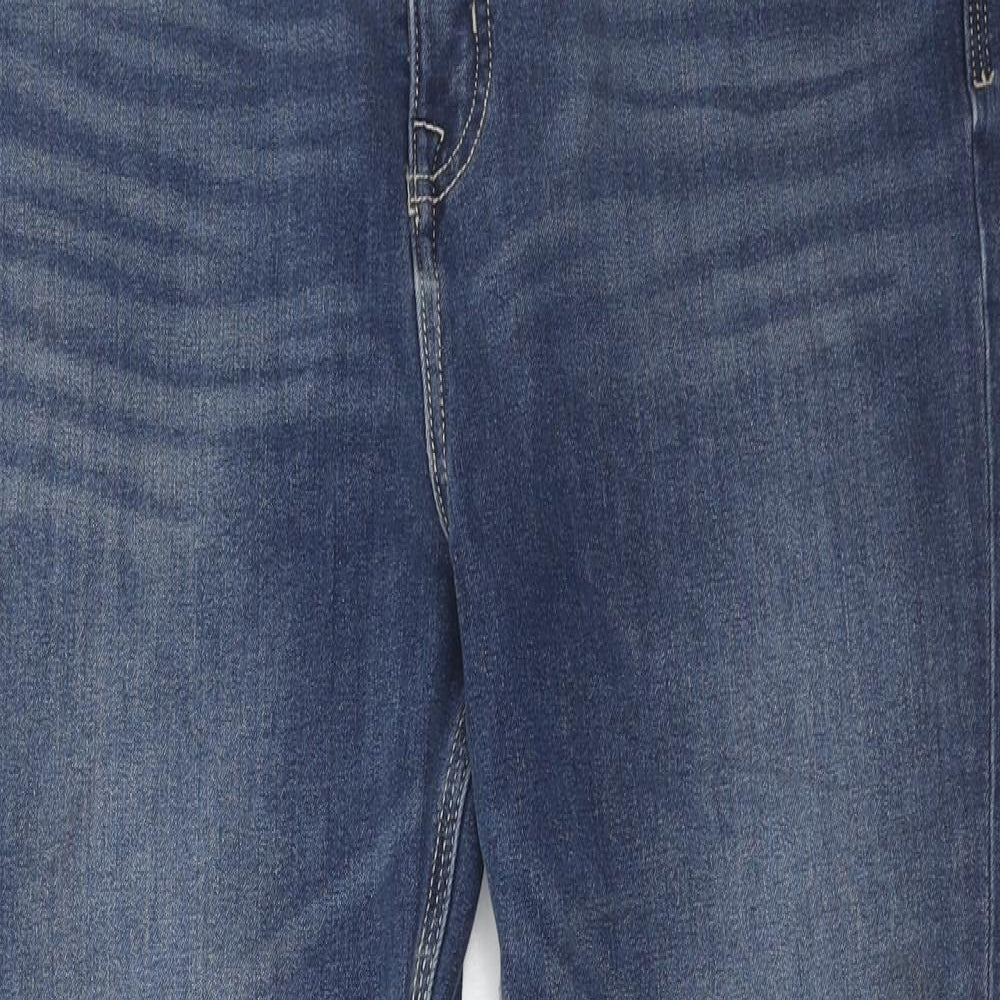 Marks and Spencer Womens Blue Cotton Straight Jeans Size 14 Regular Zip