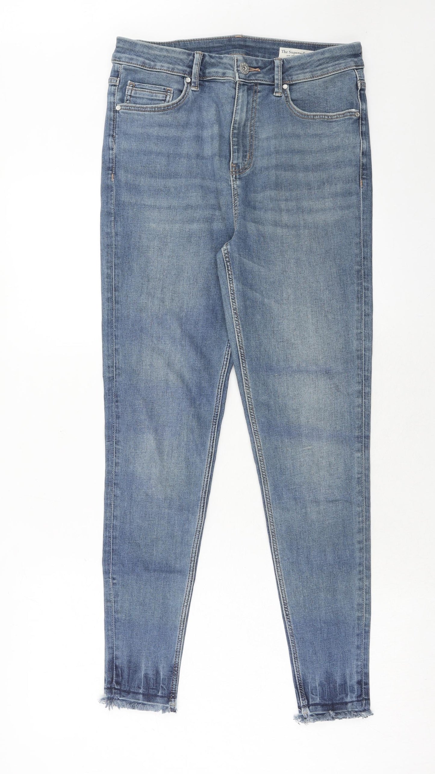 Marks and Spencer Womens Blue Cotton Skinny Jeans Size 12 Regular Zip