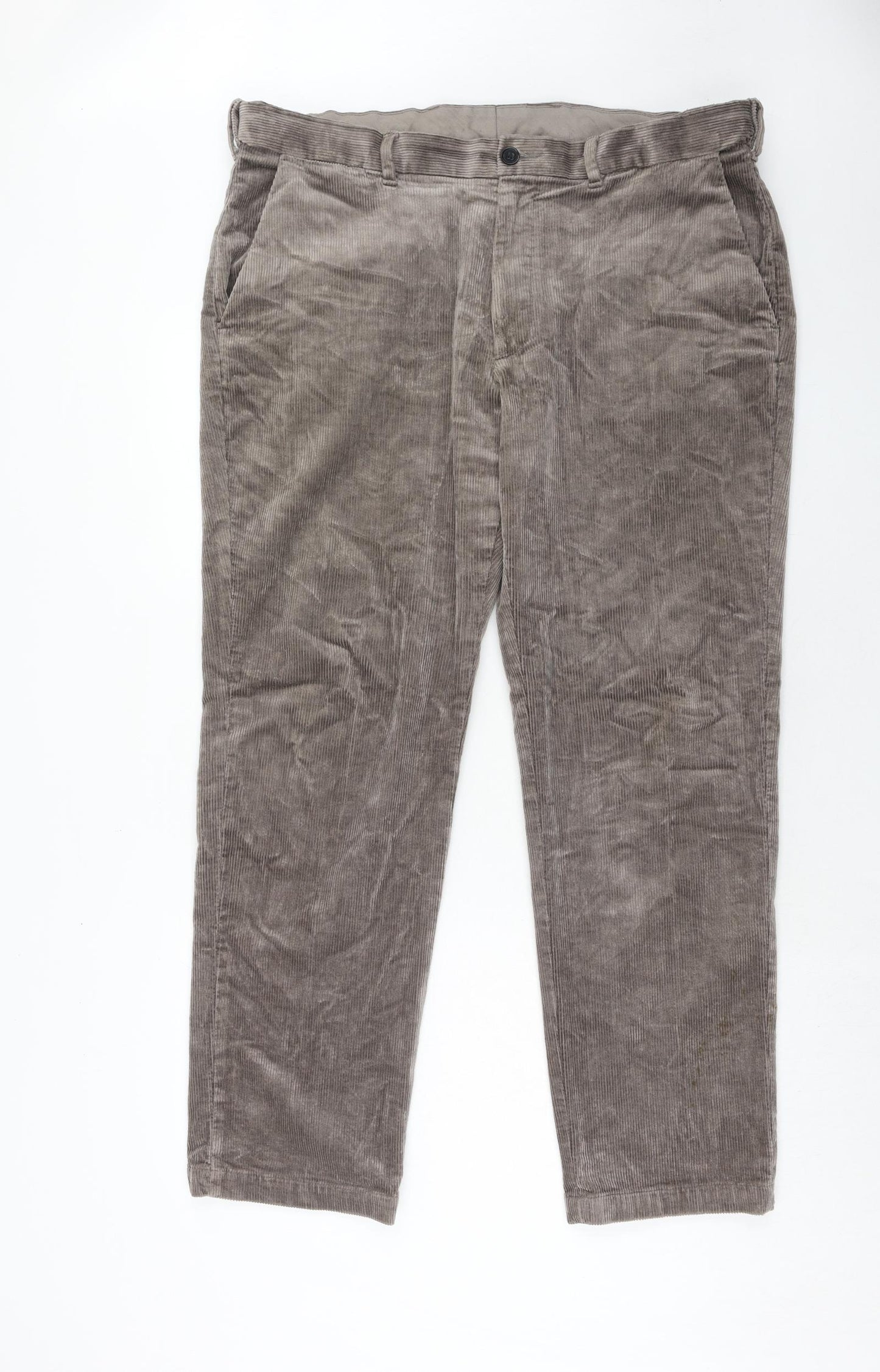 Marks and Spencer Mens Brown Cotton Trousers Size 40 in L31 in Regular Zip