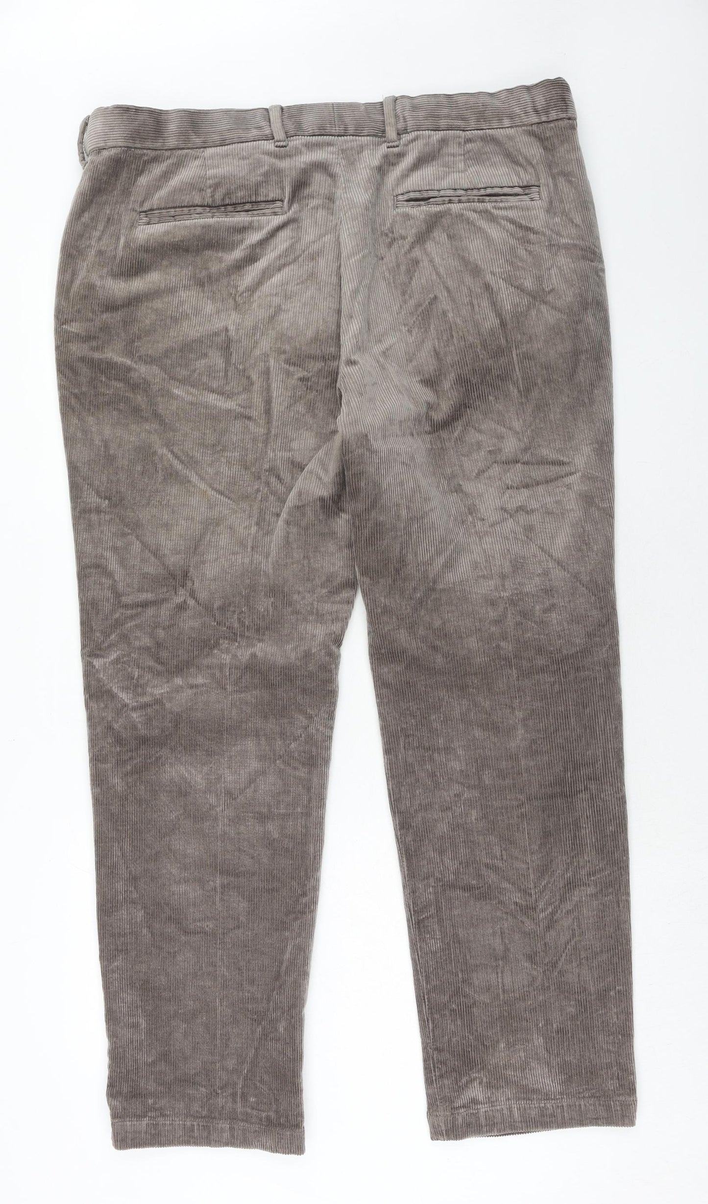 Marks and Spencer Mens Brown Cotton Trousers Size 40 in L31 in Regular Zip