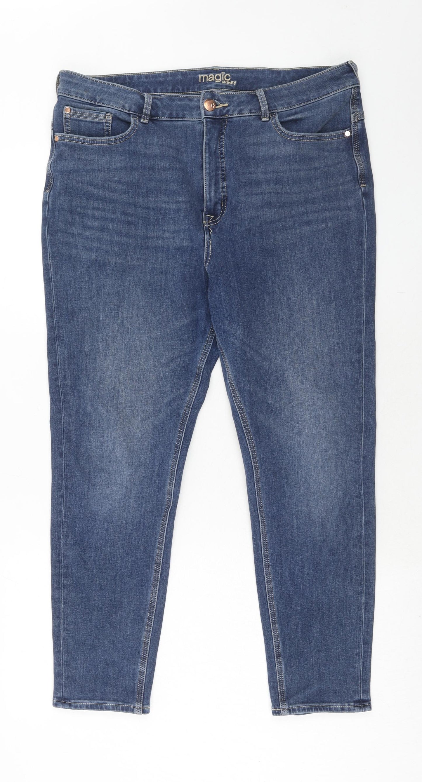 Marks and Spencer Womens Blue Cotton Skinny Jeans Size 16 Regular Zip