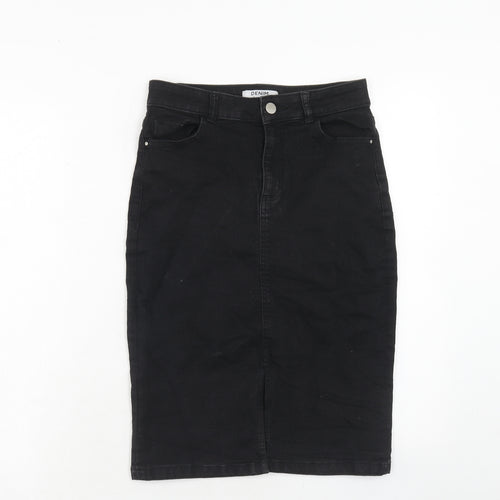 Dorothy Perkins Womens Black Cotton A-Line Skirt Size 8 Zip