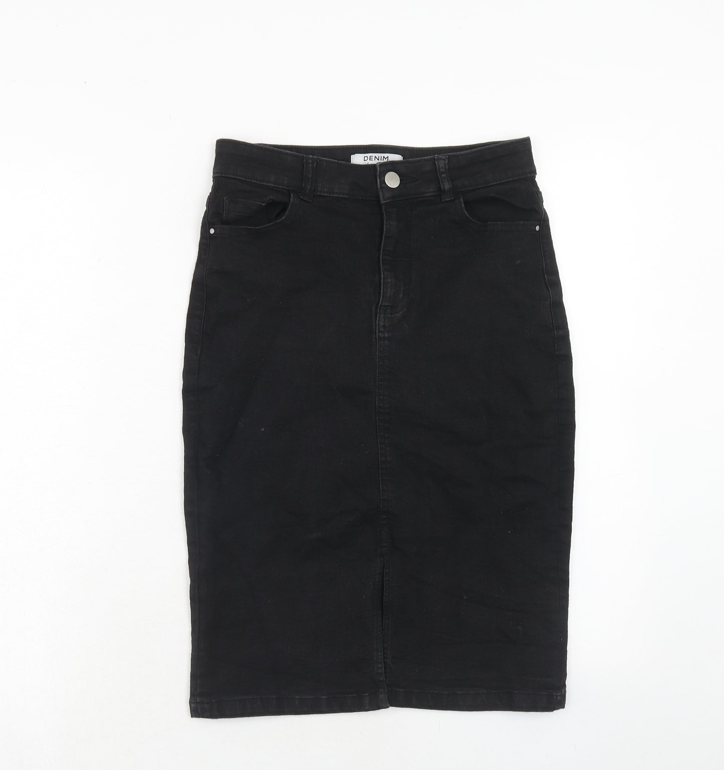 Dorothy Perkins Womens Black Cotton A-Line Skirt Size 8 Zip