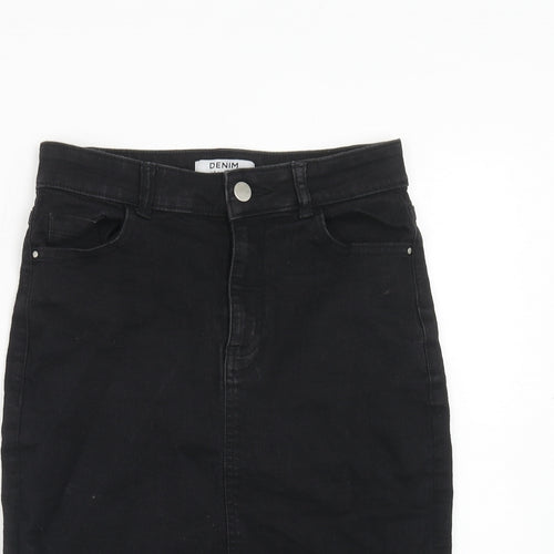 Dorothy Perkins Womens Black Cotton A-Line Skirt Size 8 Zip