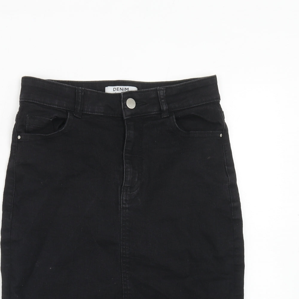 Dorothy Perkins Womens Black Cotton A-Line Skirt Size 8 Zip