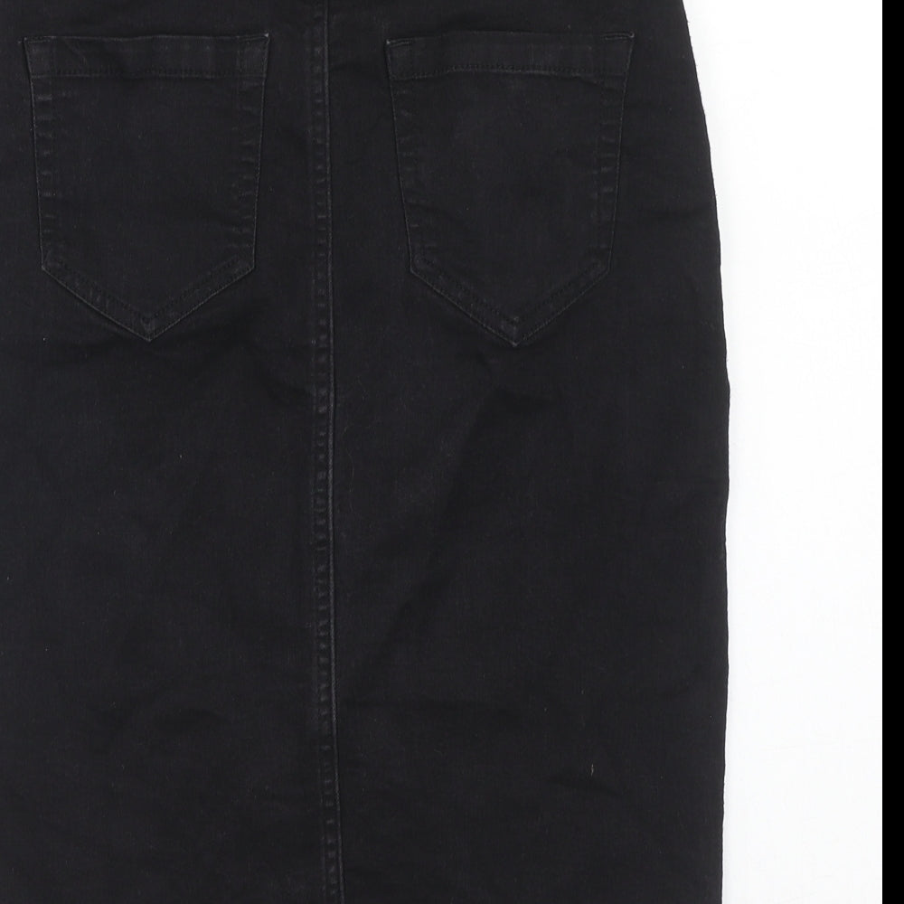 Dorothy Perkins Womens Black Cotton A-Line Skirt Size 8 Zip