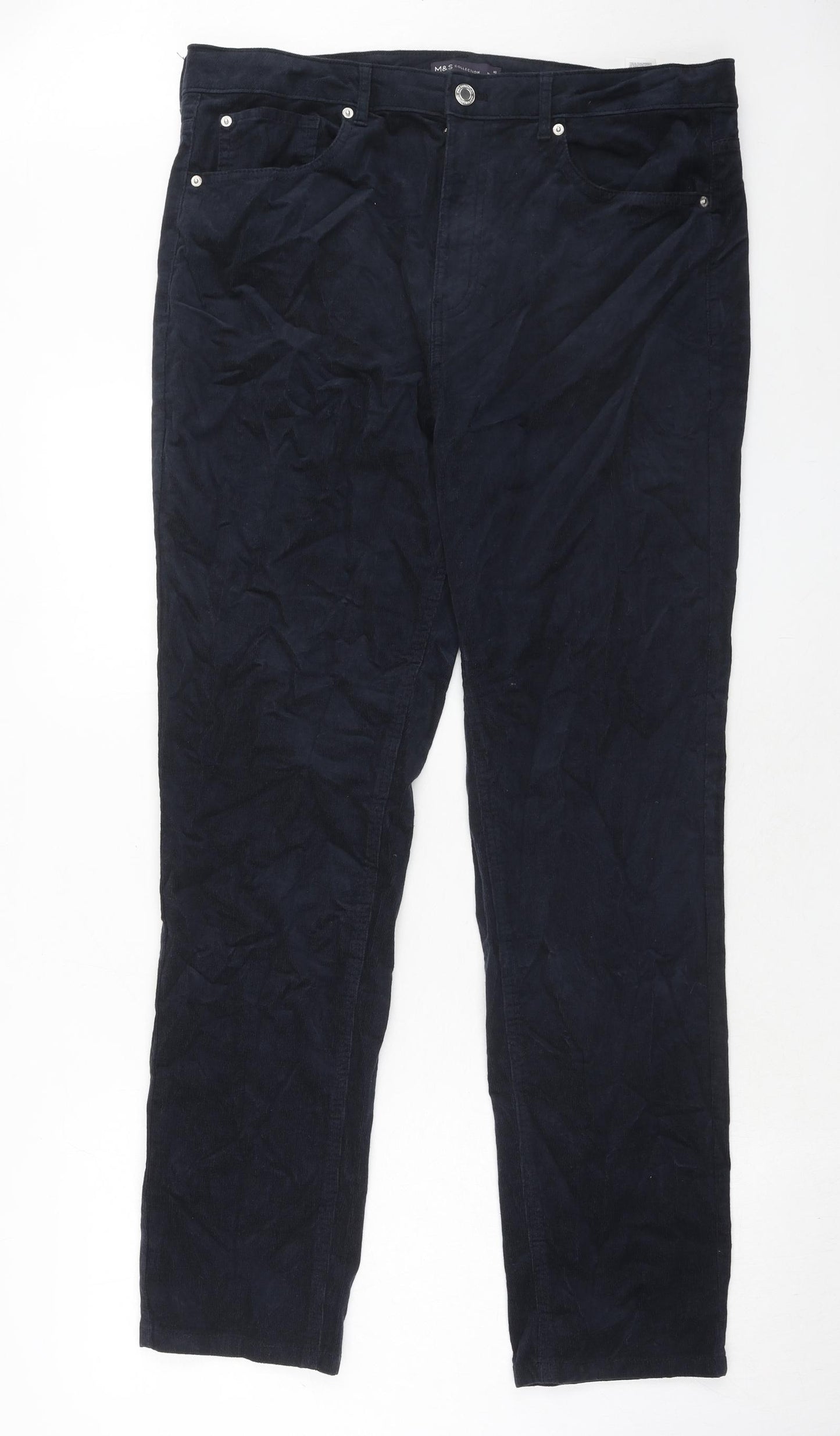 Marks and Spencer Womens Blue Cotton Trousers Size 18 Regular Zip