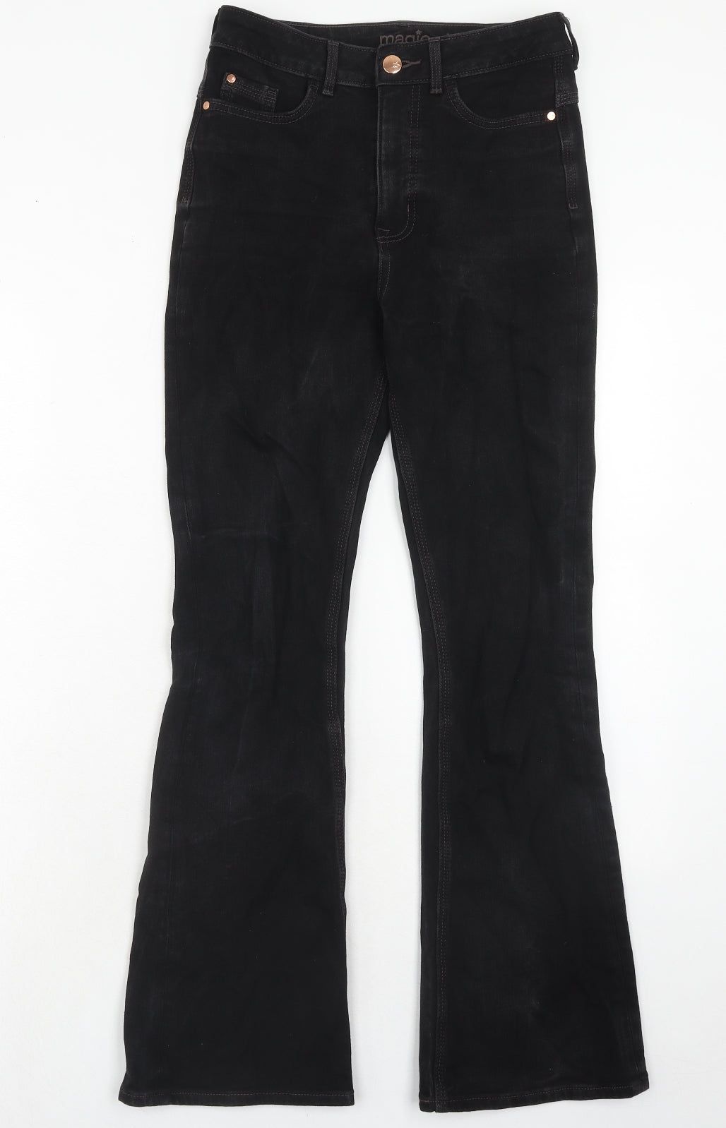 Marks and Spencer Womens Black Cotton Flared Jeans Size 28 in Slim Zip