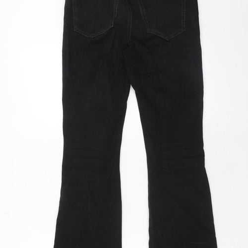 Marks and Spencer Womens Black Cotton Flared Jeans Size 28 in Slim Zip