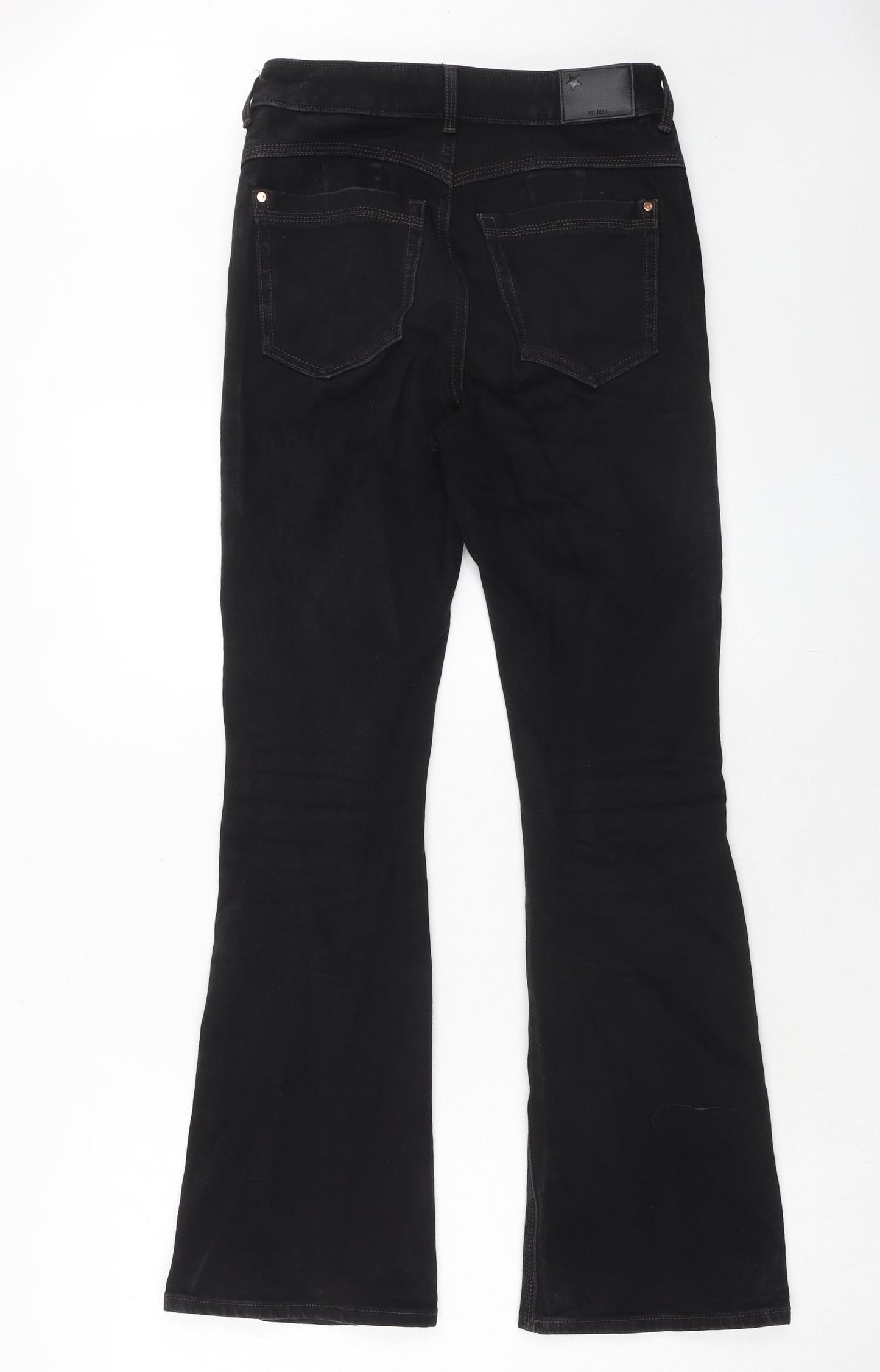 Marks and Spencer Womens Black Cotton Flared Jeans Size 28 in Slim Zip