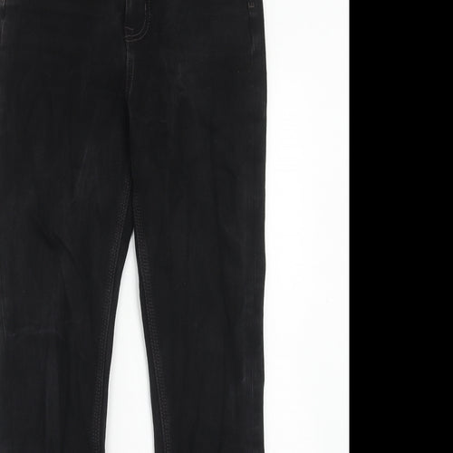 Marks and Spencer Womens Black Cotton Flared Jeans Size 28 in Slim Zip