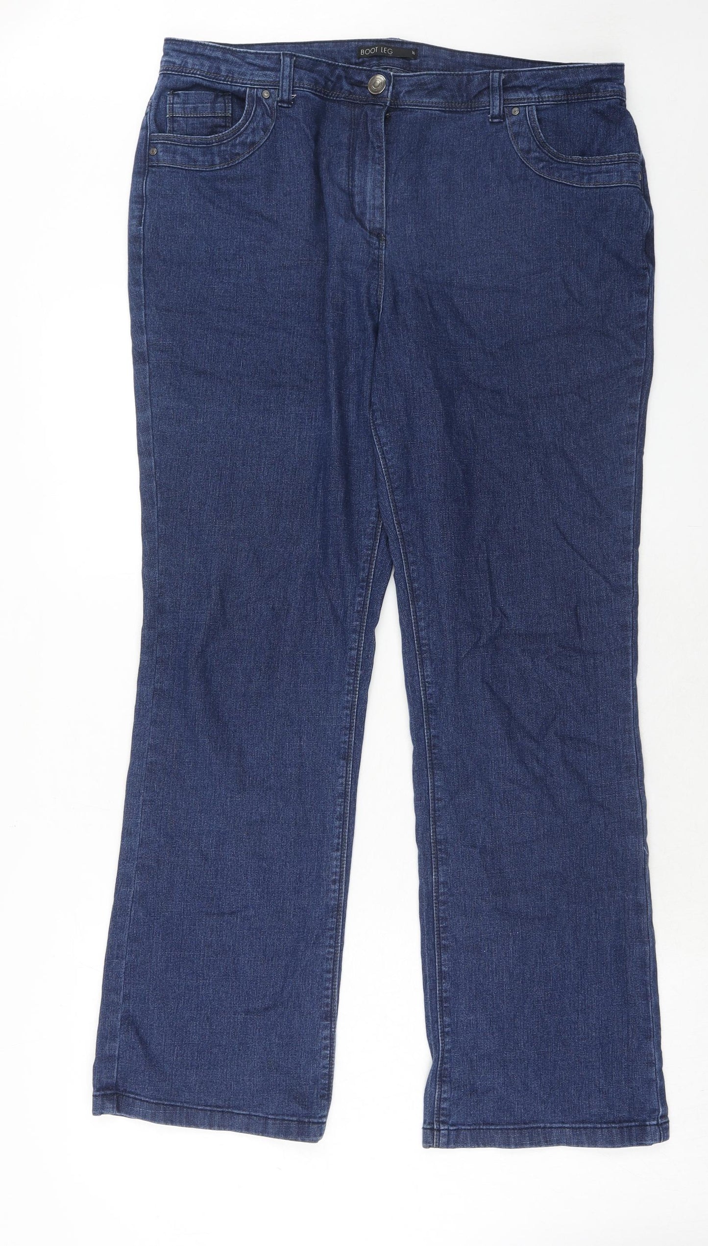 Bonmarché Womens Blue Cotton Bootcut Jeans Size 16 Regular Zip