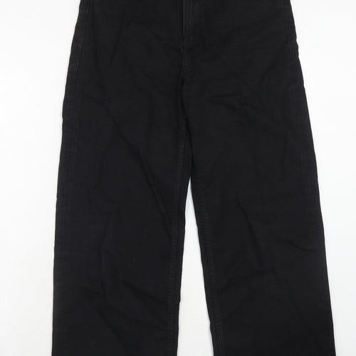 Marks and Spencer Womens Black Cotton Wide-Leg Jeans Size 12 Regular Zip