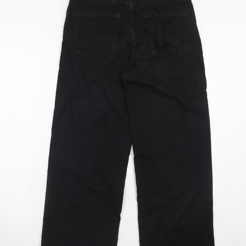 Marks and Spencer Womens Black Cotton Wide-Leg Jeans Size 12 Regular Zip