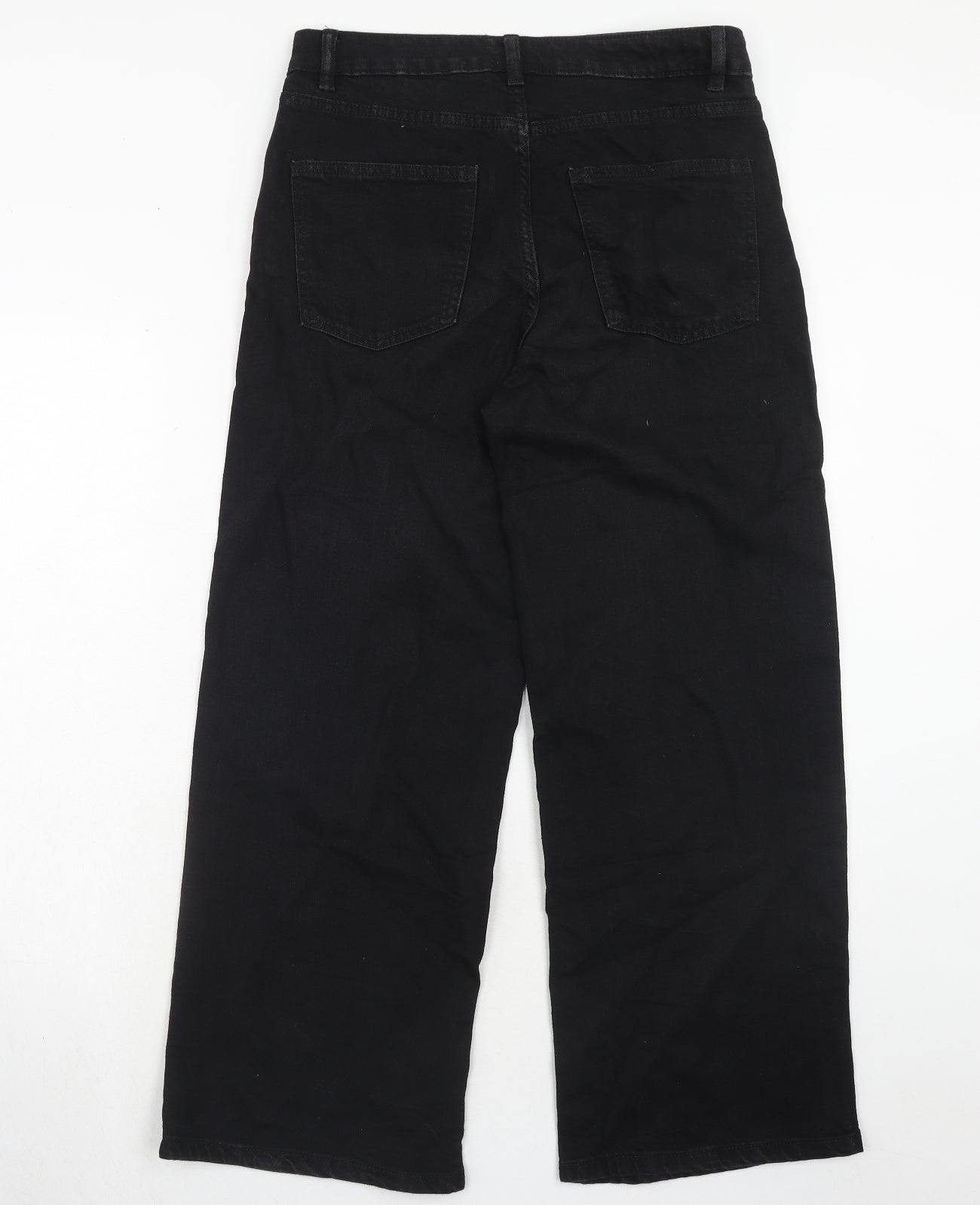 Marks and Spencer Womens Black Cotton Wide-Leg Jeans Size 12 Regular Zip