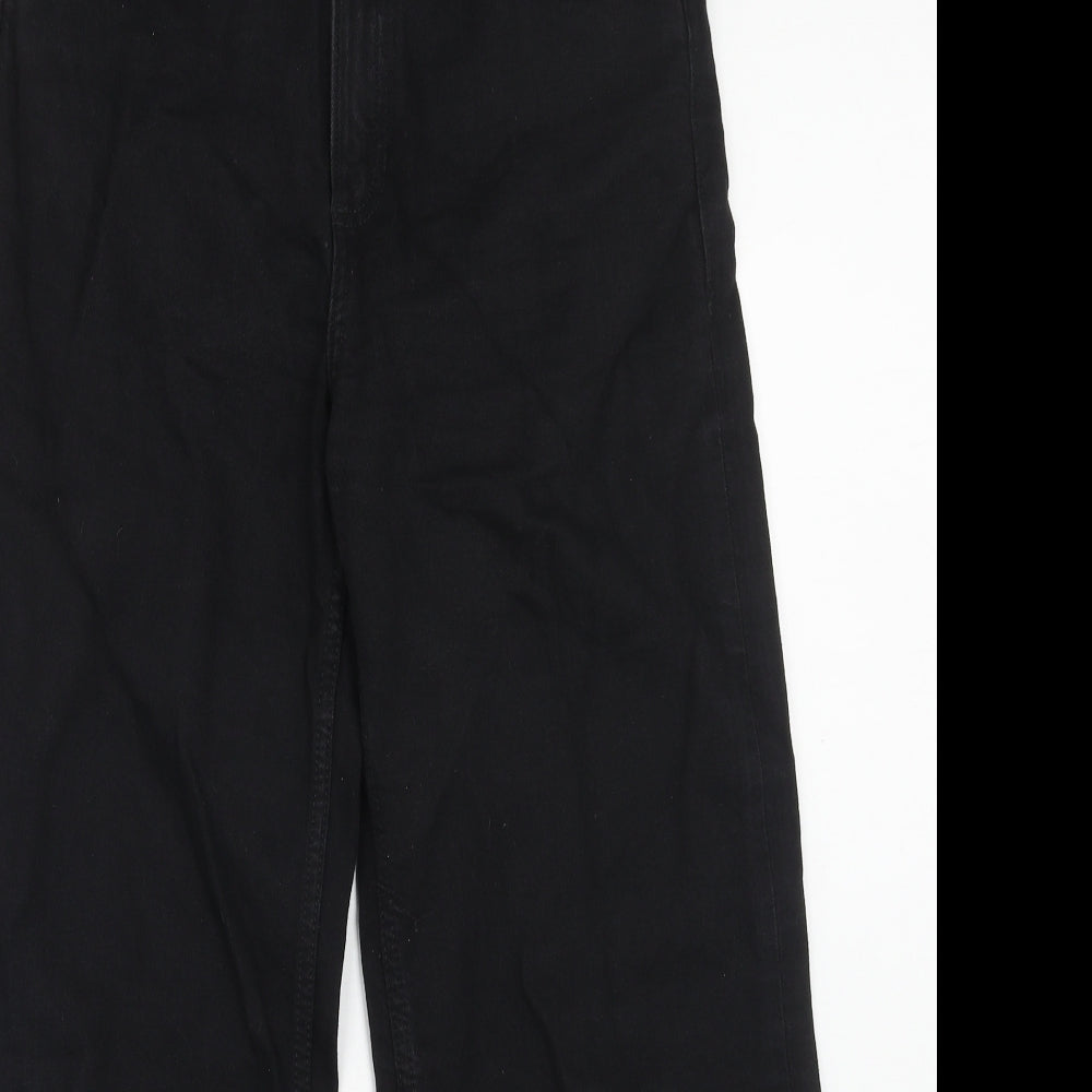 Marks and Spencer Womens Black Cotton Wide-Leg Jeans Size 12 Regular Zip
