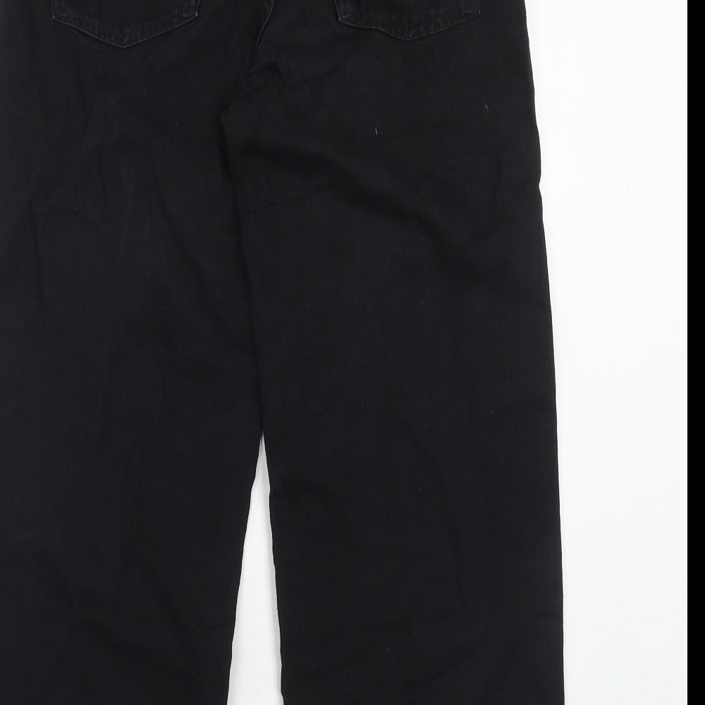 Marks and Spencer Womens Black Cotton Wide-Leg Jeans Size 12 Regular Zip