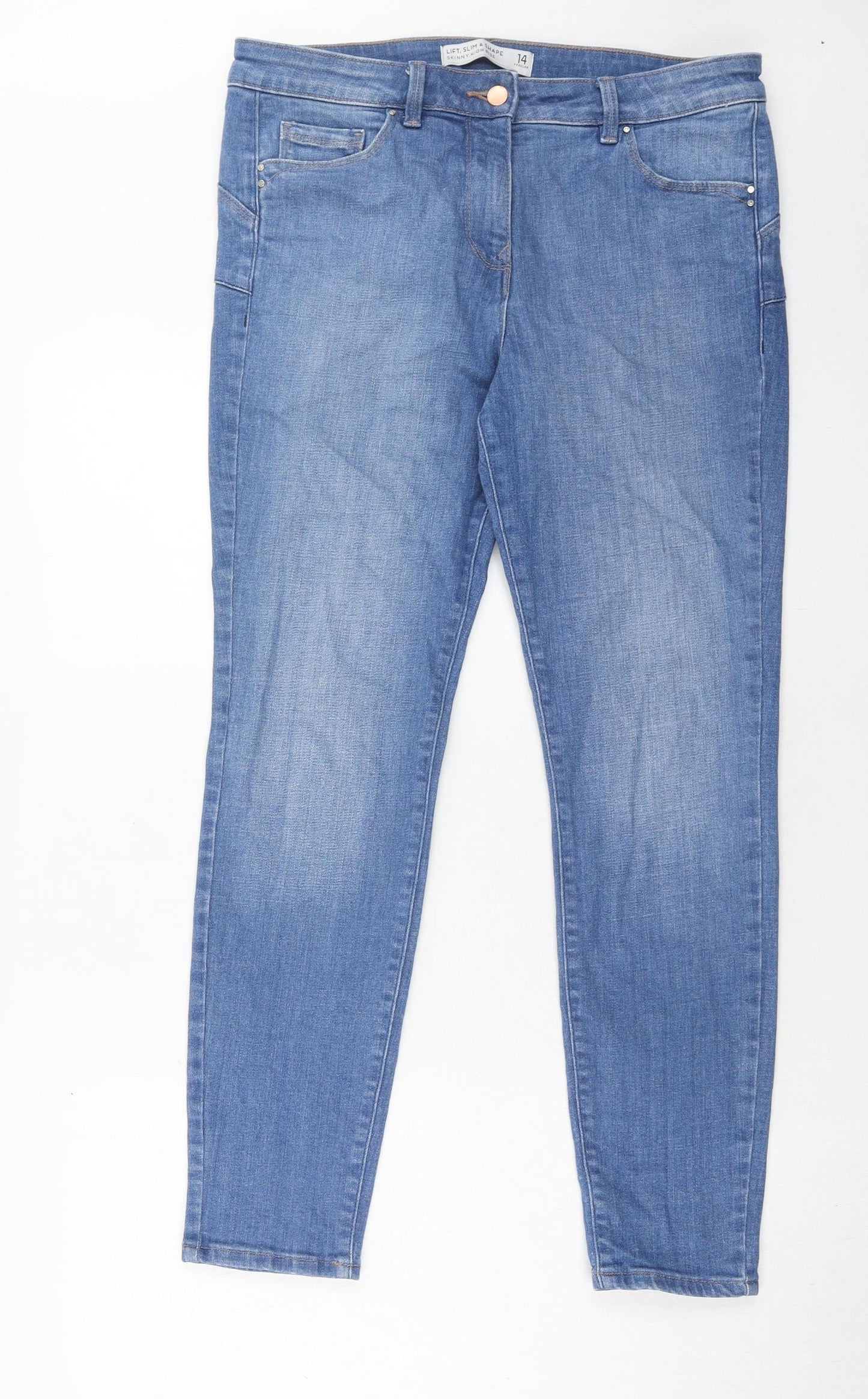 NEXT Womens Blue Cotton Skinny Jeans Size 14 Slim Zip - Lift & Shape