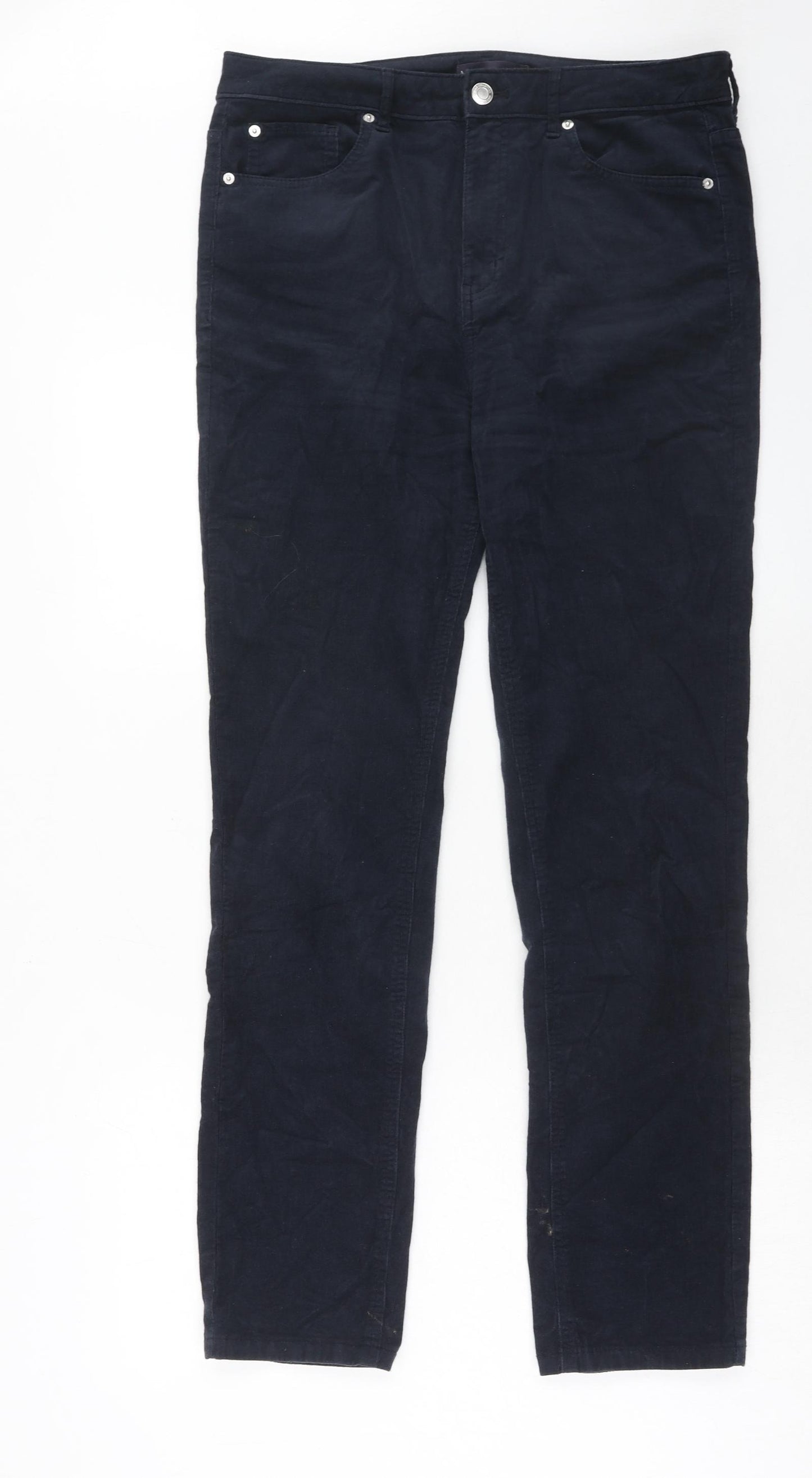 Marks and Spencer Womens Blue Cotton Trousers Size 14 Regular Zip