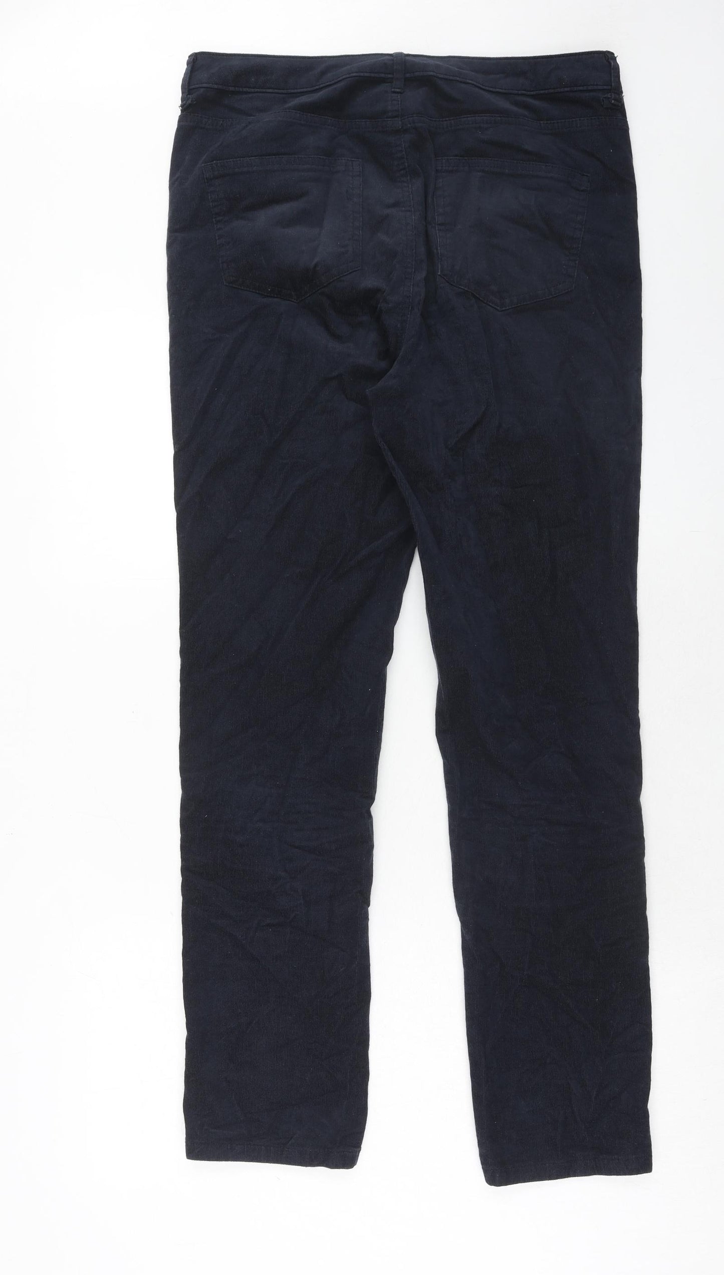 Marks and Spencer Womens Blue Cotton Trousers Size 14 Regular Zip