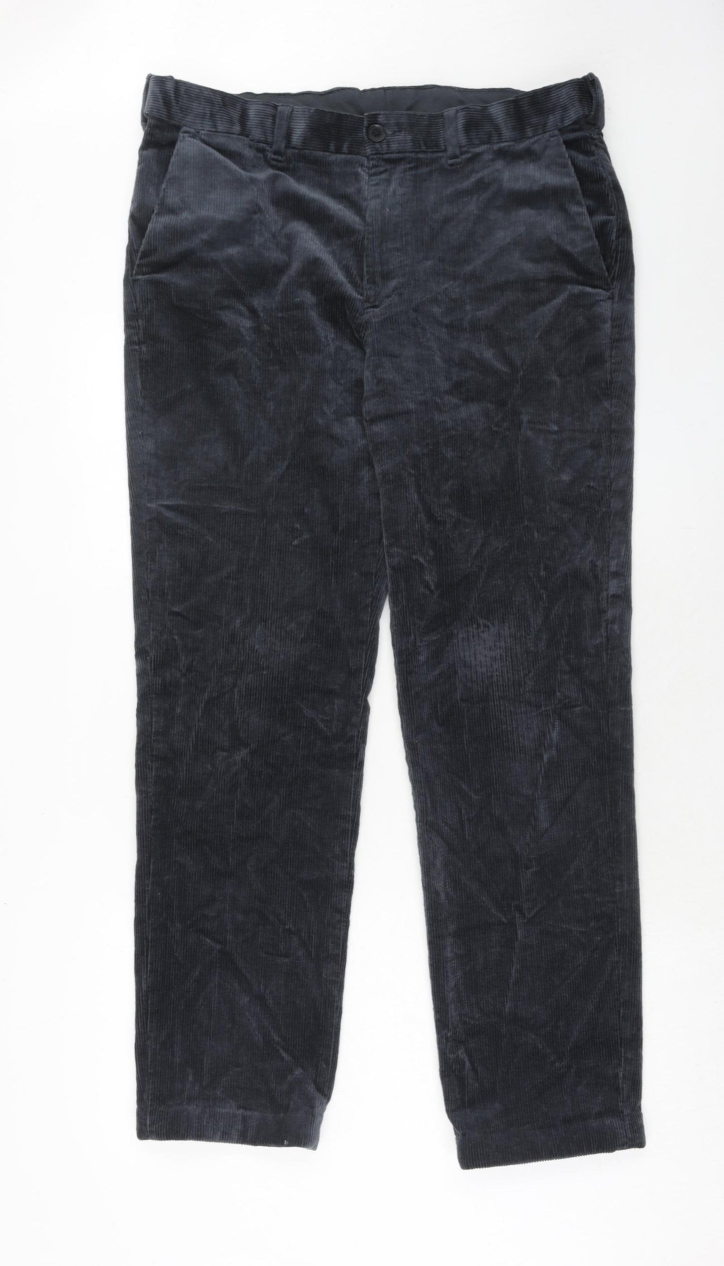 Marks and Spencer Mens Grey Cotton Trousers Size 36 in L33 in Regular Zip