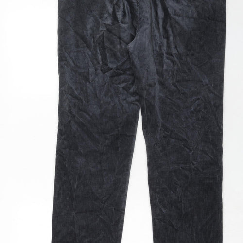 Marks and Spencer Mens Grey Cotton Trousers Size 36 in L33 in Regular Zip