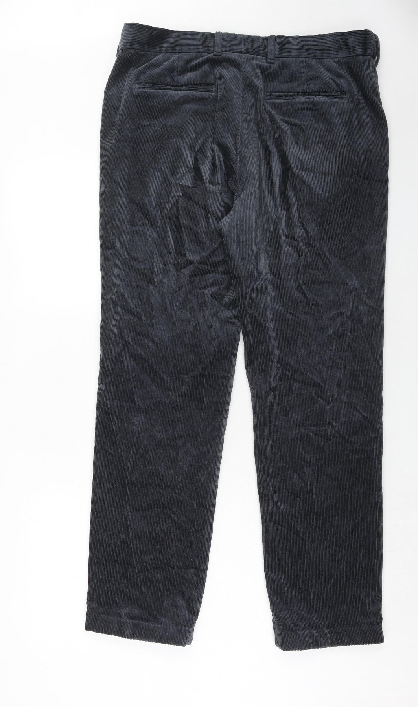Marks and Spencer Mens Grey Cotton Trousers Size 36 in L33 in Regular Zip