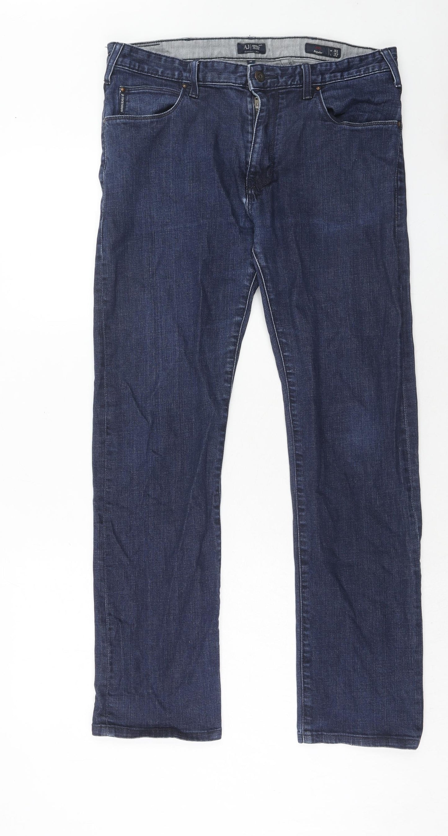Marks and Spencer Mens Blue Cotton Straight Jeans Size 32 in L32 in Regular Zip