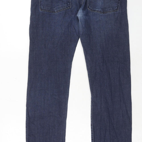 Marks and Spencer Mens Blue Cotton Straight Jeans Size 32 in L32 in Regular Zip
