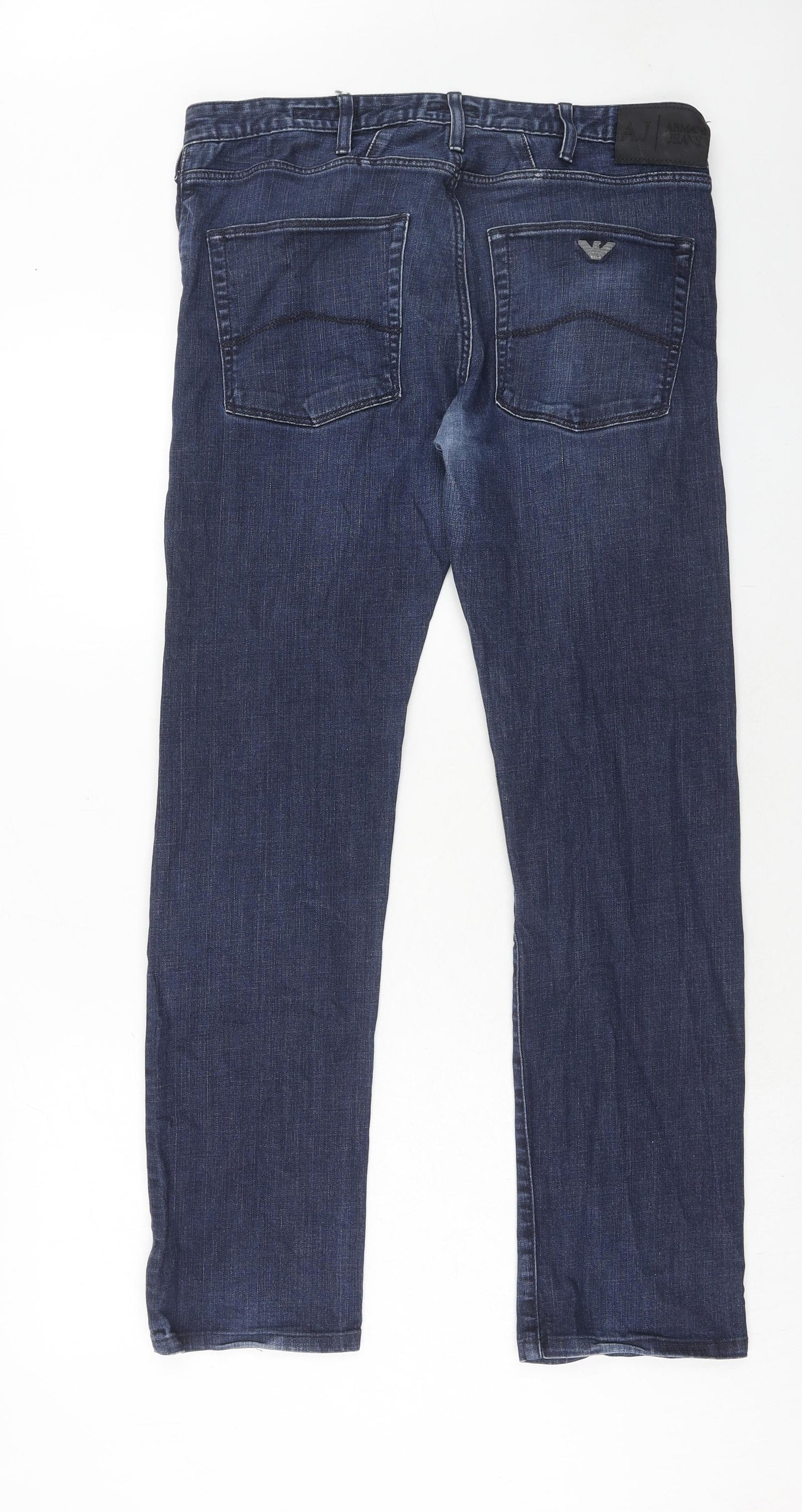 Marks and Spencer Mens Blue Cotton Straight Jeans Size 32 in L32 in Regular Zip