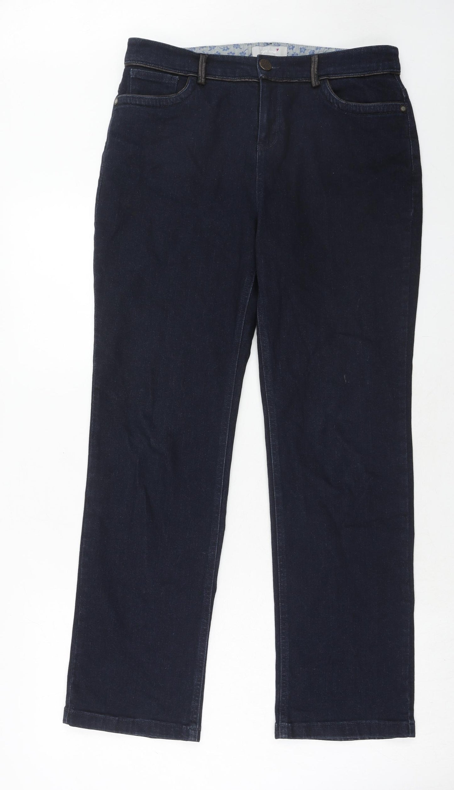 Marks and Spencer Womens Blue Cotton Straight Jeans Size 12 Regular Zip