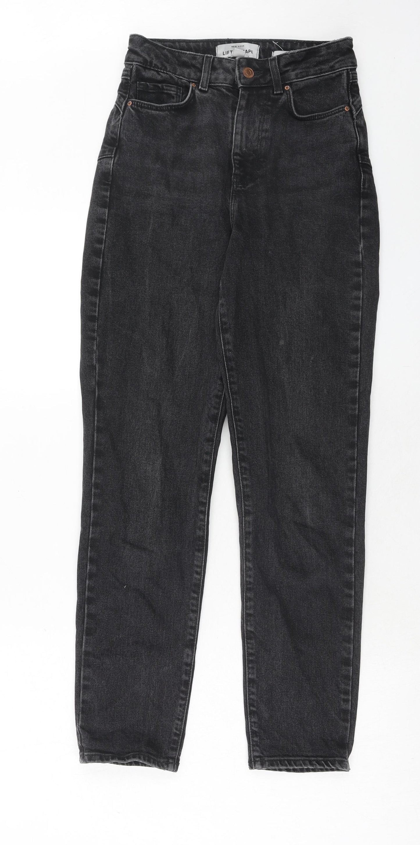 New Look Womens Black Cotton Mom Jeans Size 8 Regular Zip