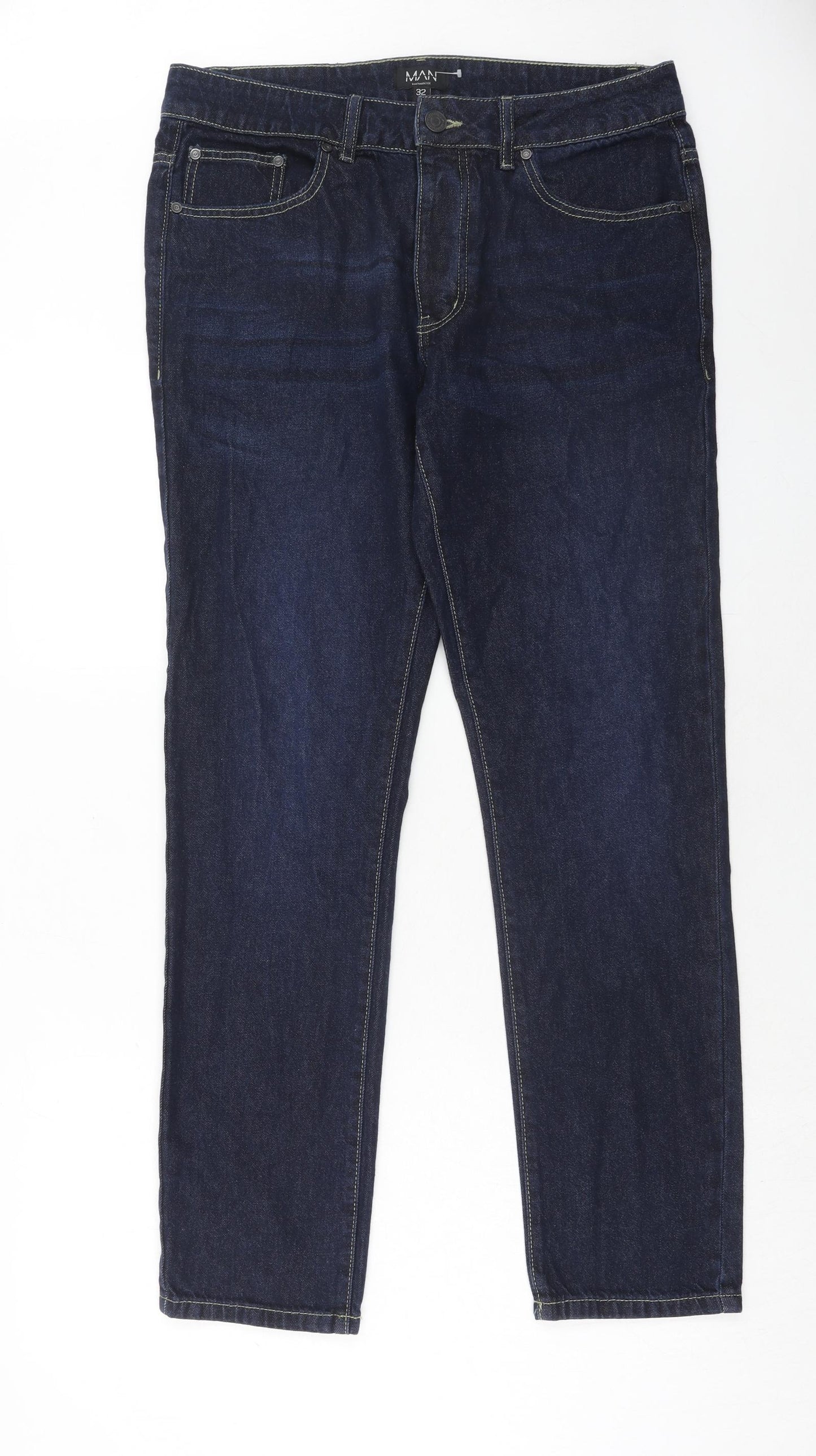 Boohoo Mens Blue Cotton Straight Jeans Size 32 in Regular Button