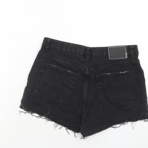 Pull&Bear Womens Black Geometric Cotton Cut-Off Shorts Size 12 Regular Zip