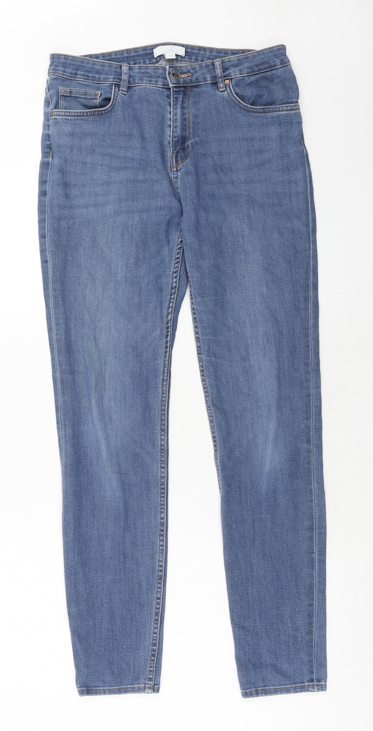 H&M Womens Blue Cotton Skinny Jeans Size 12 Regular Zip