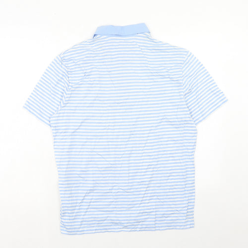Marks and Spencer Mens Blue Striped Cotton Polo Size L Collared Button