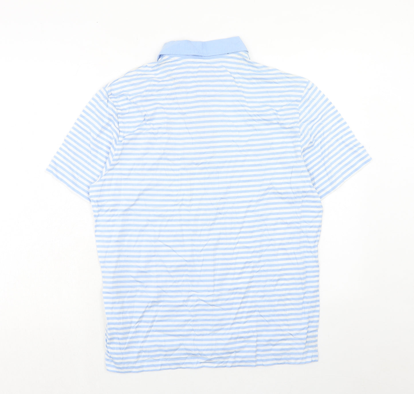 Marks and Spencer Mens Blue Striped Cotton Polo Size L Collared Button